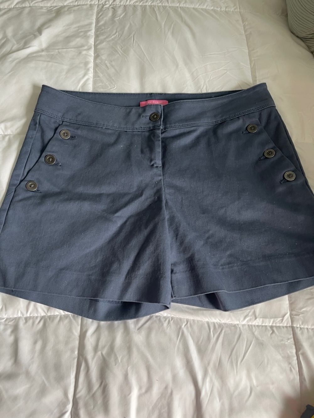 Isaac Mizrahi Navy Sailor-Button Cotton Blend Skort